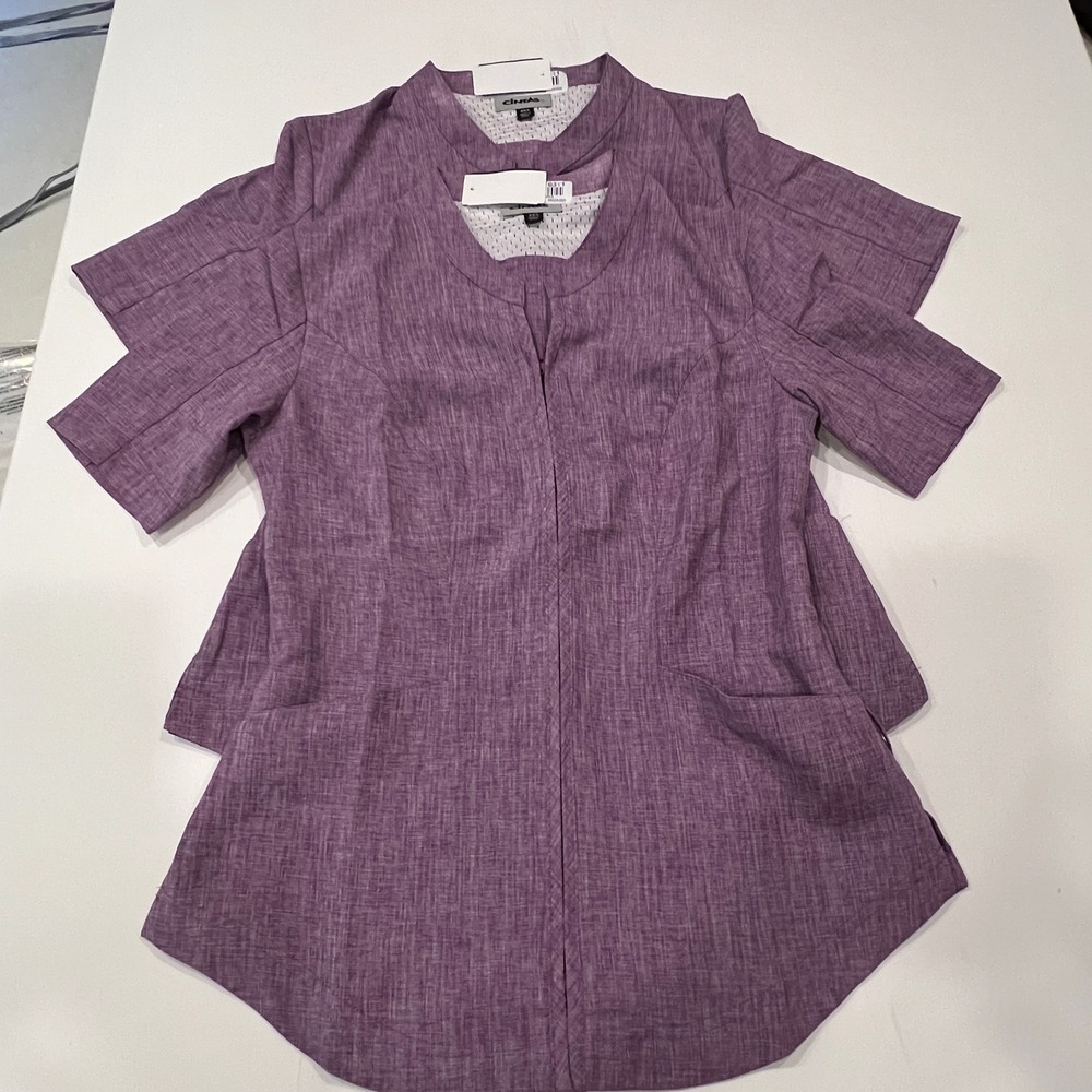 Cintas Womens Scrub Tops Set of 2 Purple Short Sleeve V-Neck Pockets Size 2XS